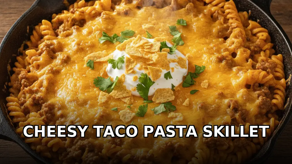 One-Pan Skillet Cheesy Taco Pasta with Ground Beef