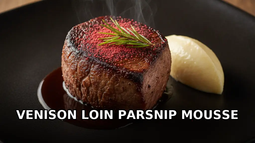 Black Cardamom & Pine Marinated Venison Loin with Smoked Parsnip Mousse