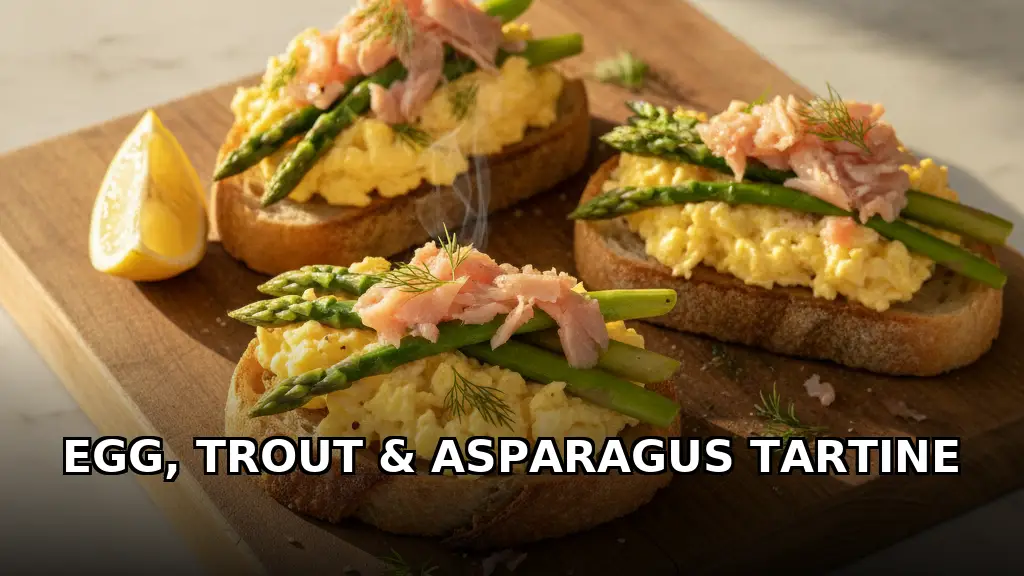 Scrambled Egg Tartines with Asparagus and Smoked Trout